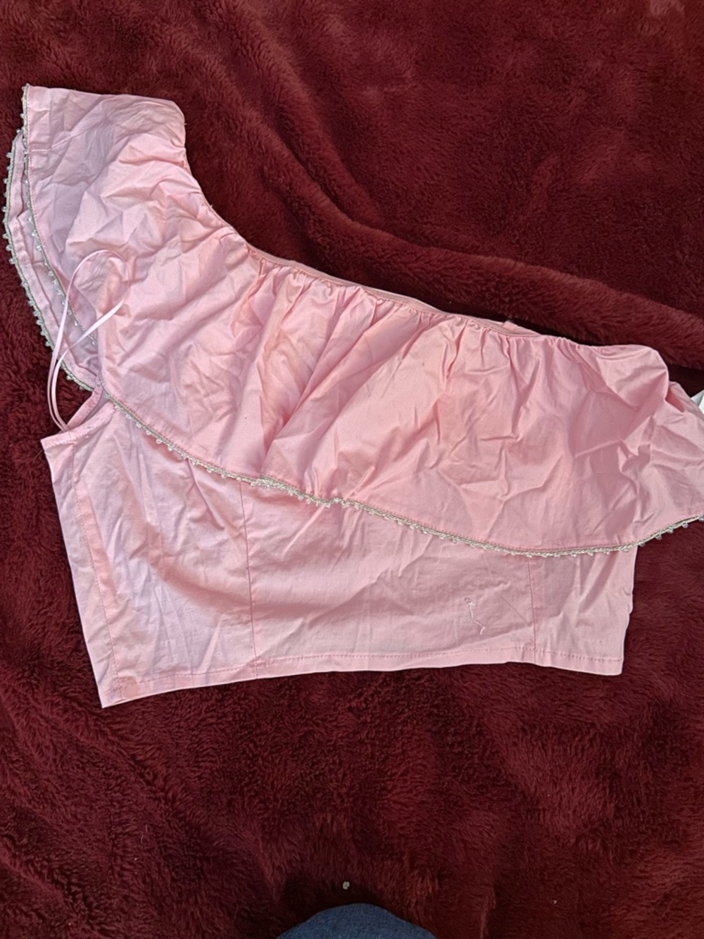 La Chance Pink One-Shoulder Ruffle Bandeau